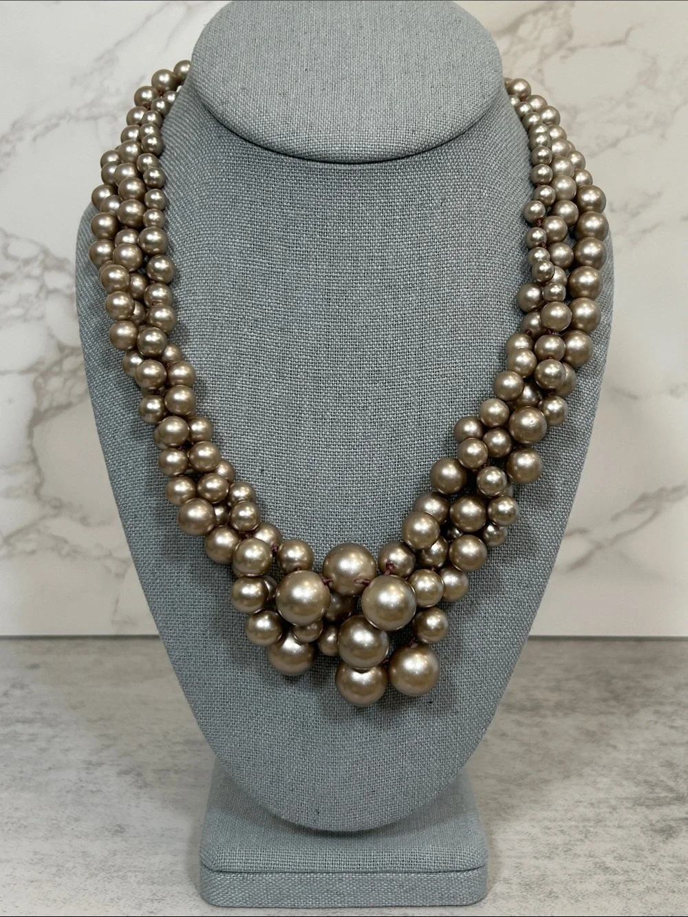 J. Crew Multi-Strand Silvery Taupe Glass Pearl Cluster Necklace